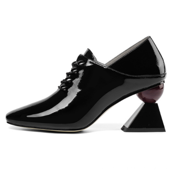 Pump Lace up Shoes for Lady Women Strange Heel Shoes China Factory Fancy Heel Patent Genuine Leather